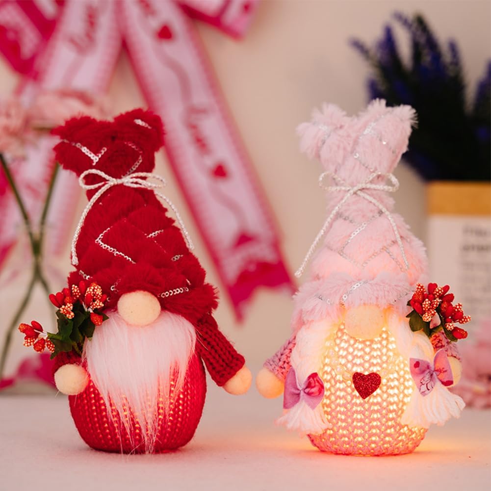 Valentines Light Up Gnomes Decor, Lighted Gnome Plush Dolls