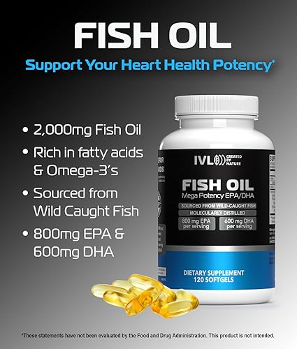 Miniatura 4 de Aceite de pescado Mega Potency - 2000 mg de aceite de pescado, 800 mg de EPA, 600 mg de DHA por porción  Omega-3  Apoya la salud del corazón  120