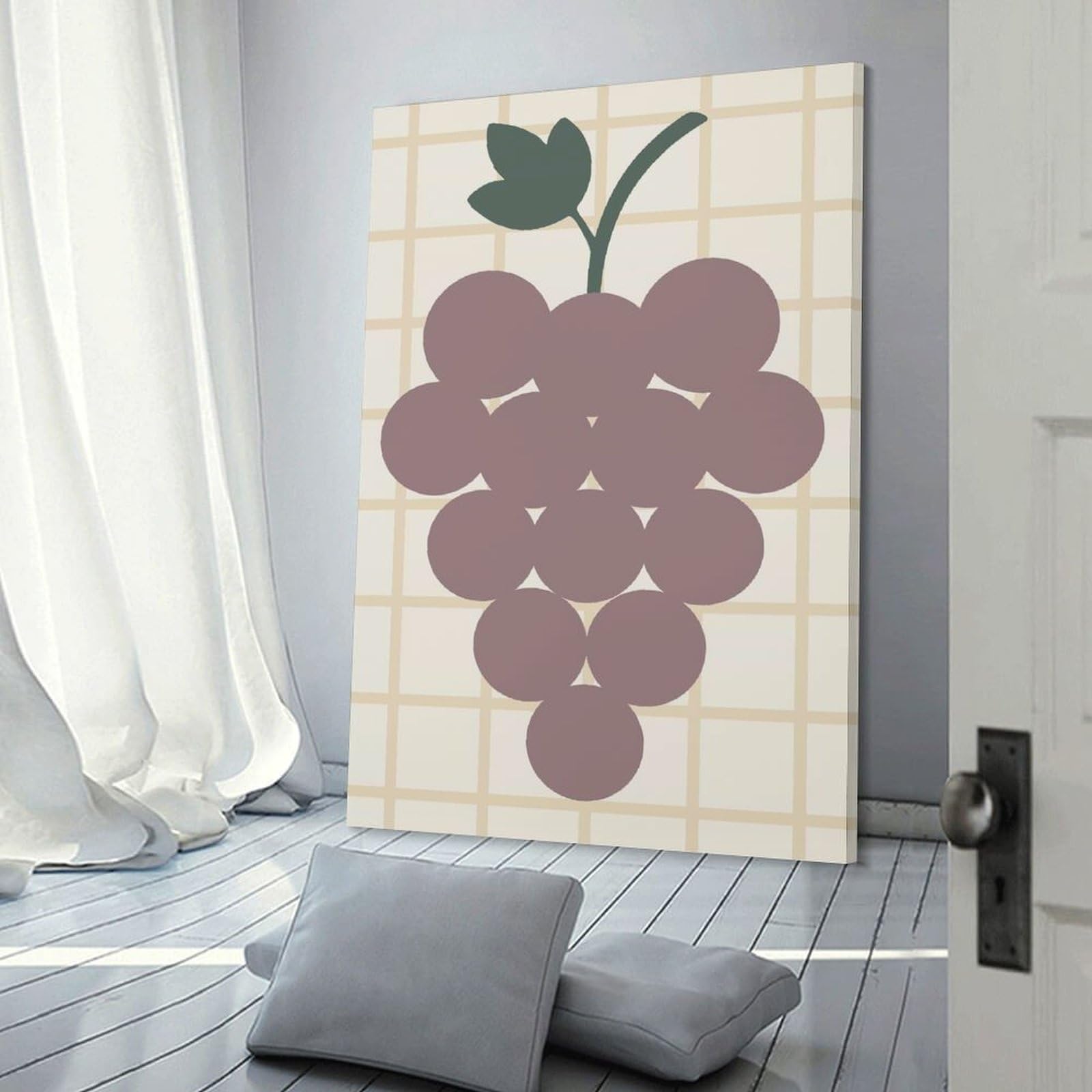 Junmoney Stylized Grape Illustration Wall Decor Canvas Print, 20x30inch(50x75cm), for Living Room, Bedroom Or Home Office, Home Decor Gift with Stylish Appeal