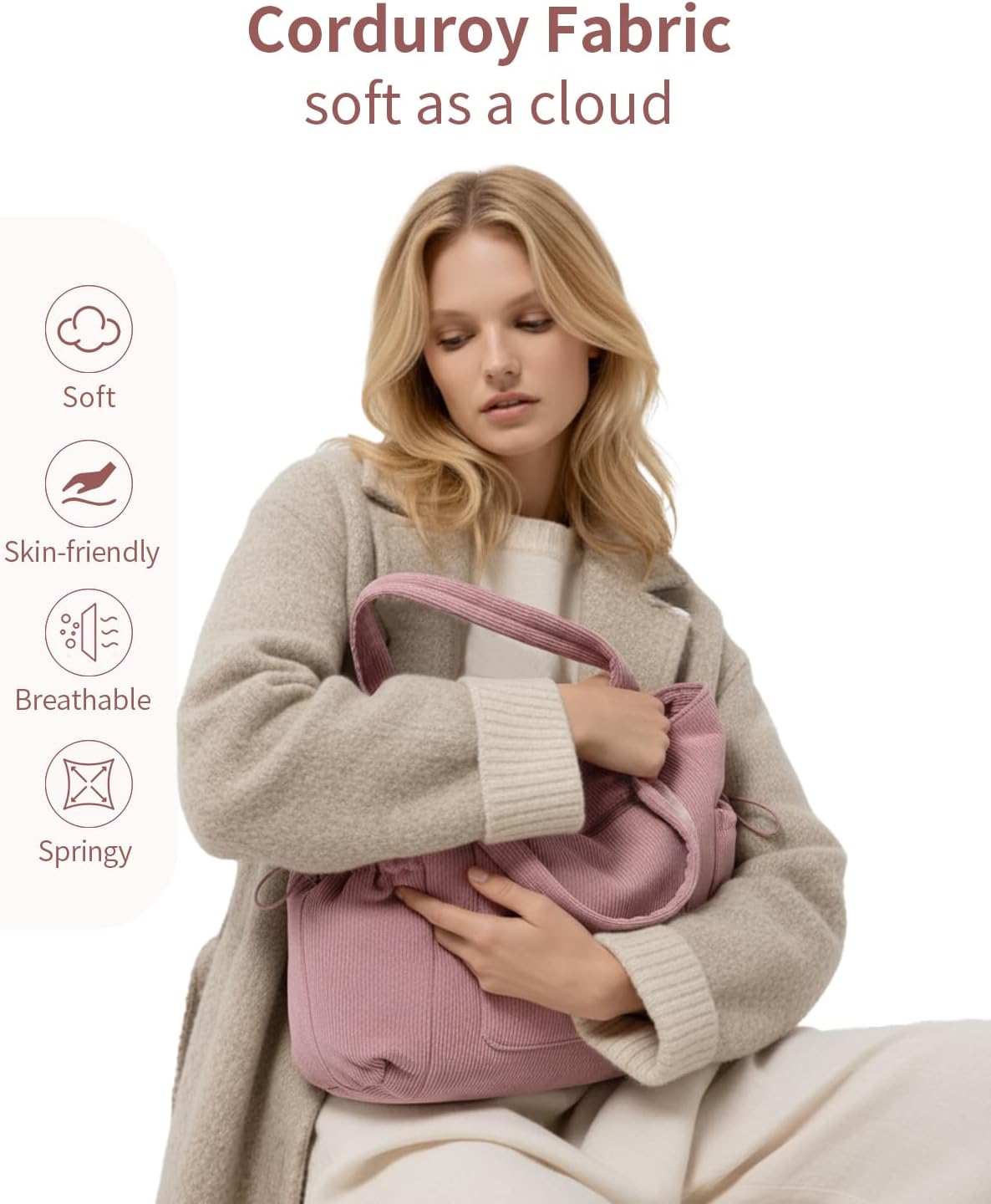 ECOHUB Large Corduroy Tote Bag for Women with Cup Holder & Luggage Sleeve & Laptop Compartment for Work Travel College Casual - Image 3