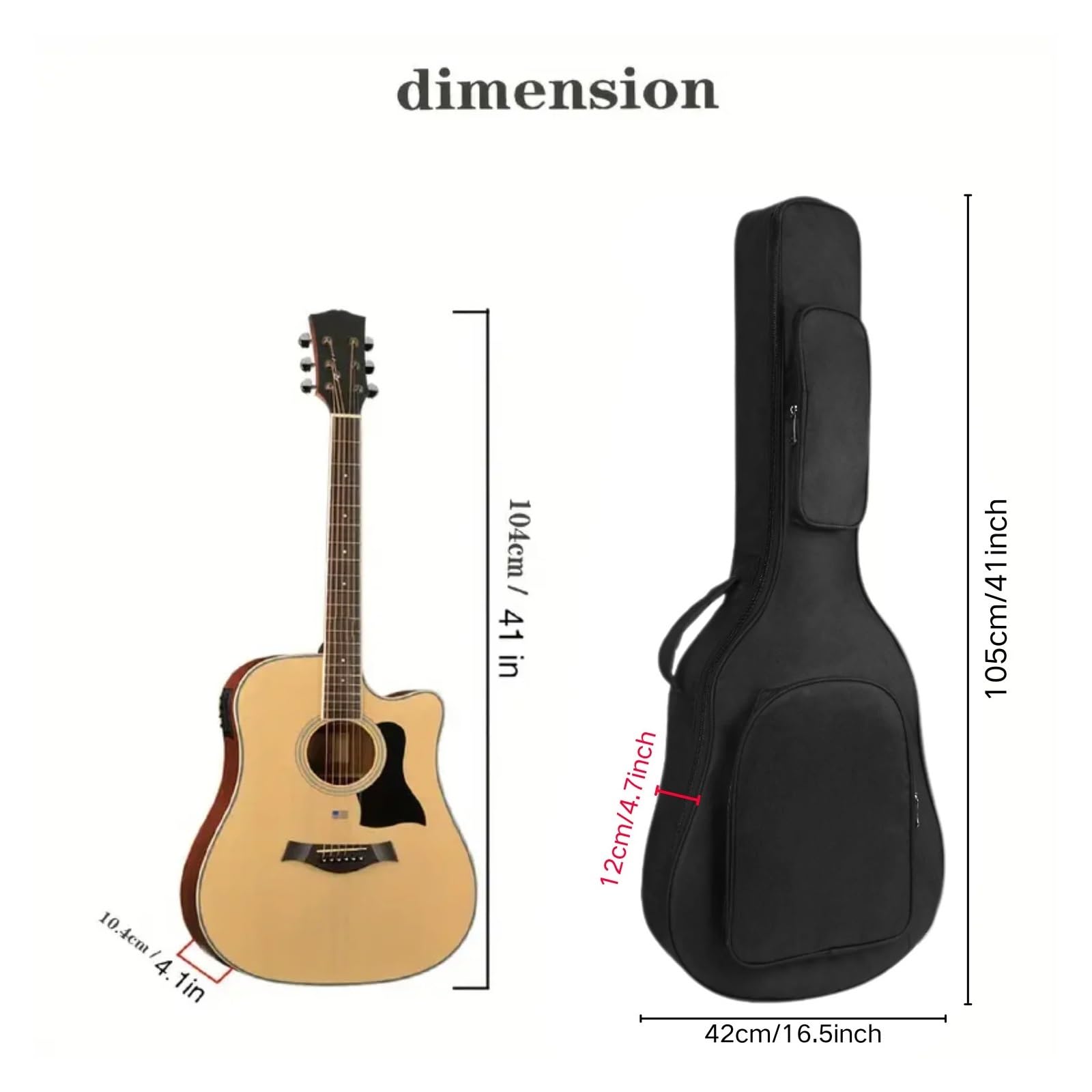 Torba na gitarę 41 cali, akustyczna, elektryczna, wyściełana, wodoodporny, regulowany pasek, osłona przeciwpyłowa, czarna