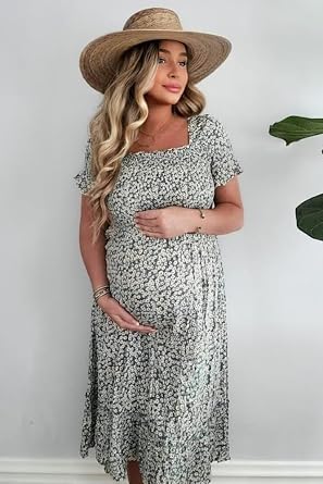 PinkBlush Light Floral Ruffle Maternity Midi Dress