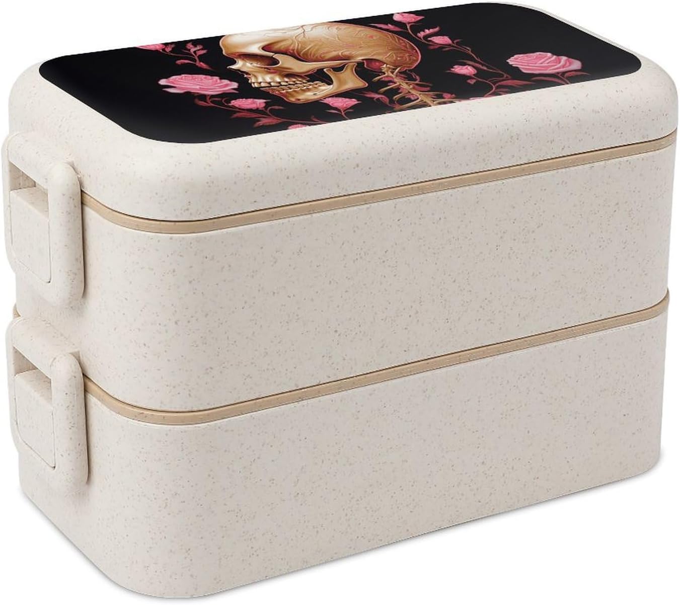 Lunch Box Bento Premium Skeleton with Roses Printed Bento Box Bento with Spoon And Fork with Compartment Containers Suitable for Men And Women, style