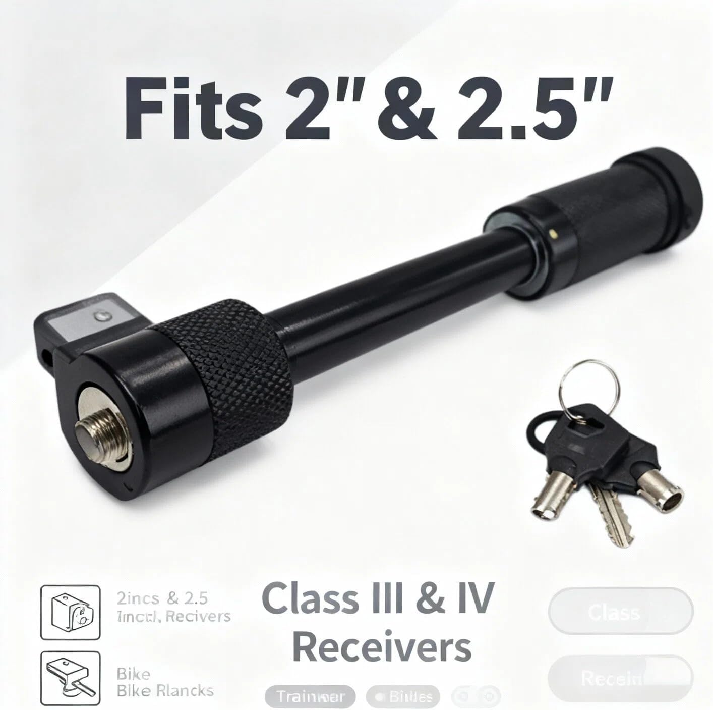 Hitch Receiver Pin Lock with 5/8" Pin for Class III IV, Trailer Receiver Lock for 2" and 2-1/2" Receiver, for Hitch Bike Rack Tray Ball Tow Rope, 1 Pack