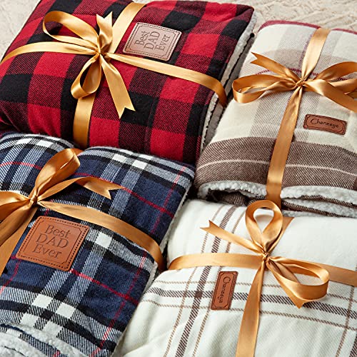 Chanasya "Best Dad Sherpa Plaid Throw Blanket - Soft Cozy Warm Plush Fluffy Fleece Flannel Throw Blankets - Gifts For Fathers Dads Grandfathers - Fall Autumn Winter Holiday Camping Blanket - Navy/Red #TOP3