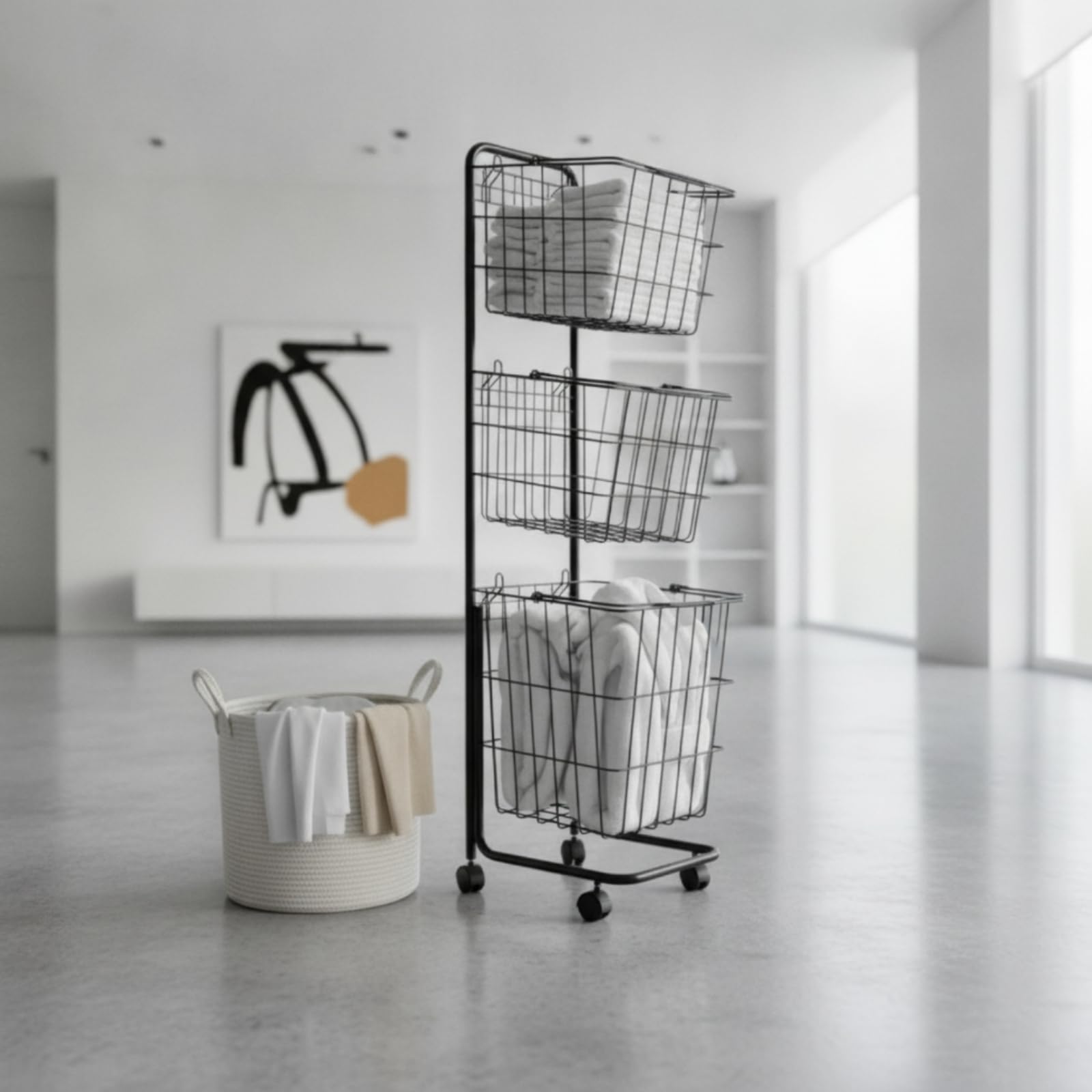 Carrello Portaoggetti Mobile Carrello in Metallo con Ruote Multiuso Scaffale Metallico Rotelle per Lavanderia