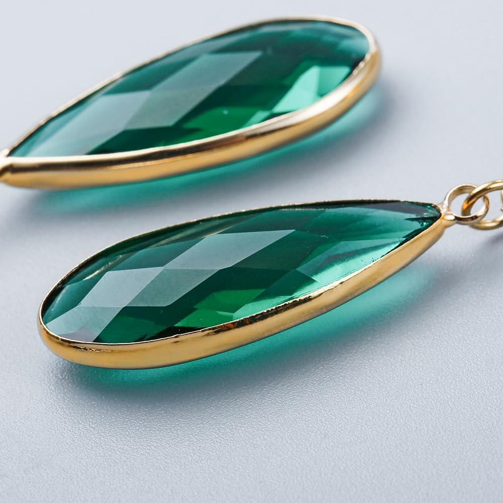 1 Pair Saddle Gauges Earring with Green Crystal Stone Ear Dangle Plugs Tunnels 00G 6mm-25mm (0G-1") Body Piercing Jewelry