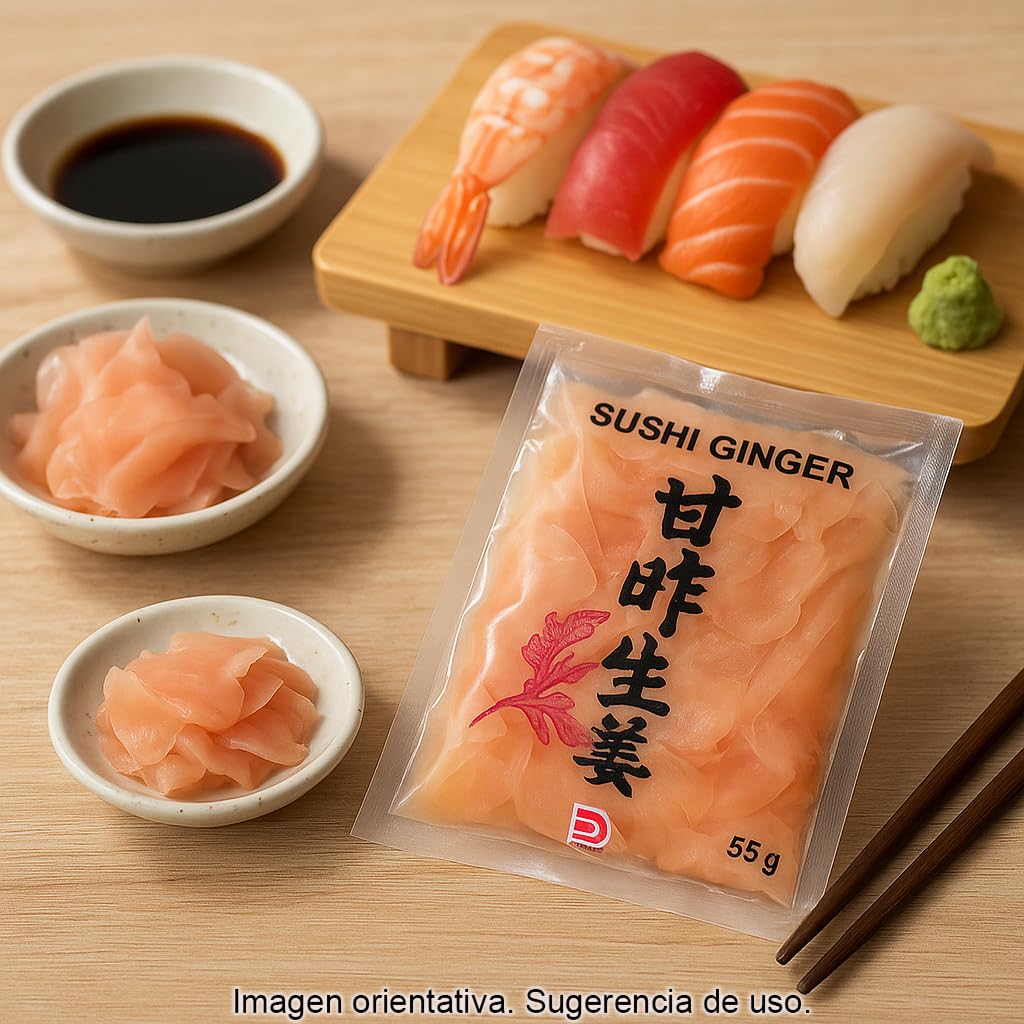Jengibre encurtido rosa tipo gari para sushi y sashimi, pack 2x55 g, láminas marinadas agridulces, acompañamiento japonés para limpiar paladar y realzar sabores