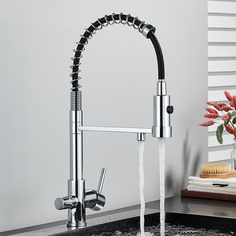 FCXWEVR Black Kitchen Faucet with Filter 360° Rotate Brass Sink Tap Dual Mode Chrome Mixer for Drinking Water Modern Kitchen Sink Faucet