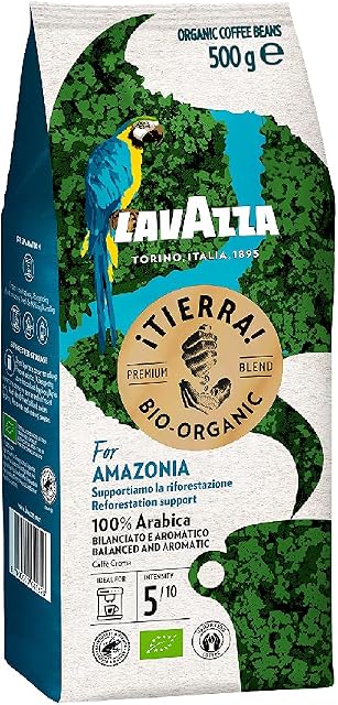 Lavazza, Tierra For Amazonia, Coffee Beans, Ideal for Espresso Machines, Balanced Taste, with Fruity and Flowery Aromatic Notes, 100% Organic Arabica, Intensity 5/10, Medium Roast, Pack of 500g