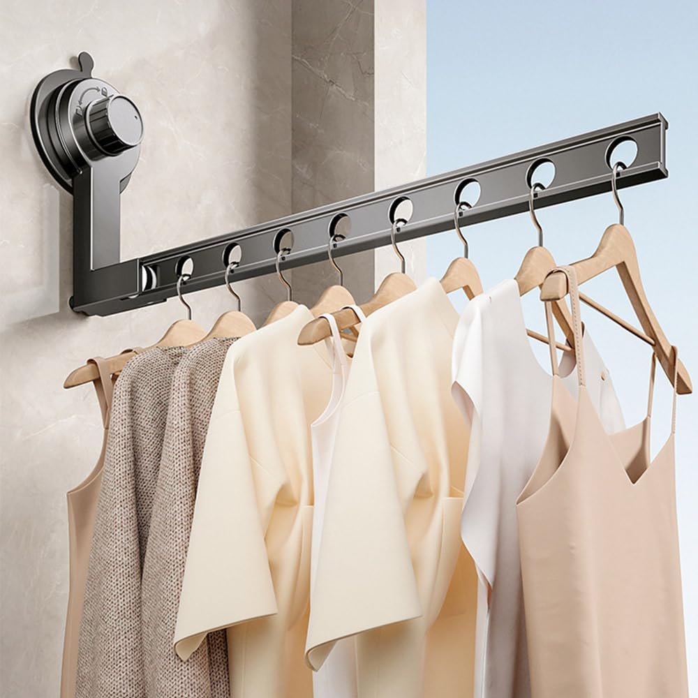 MiOYOOW Étendoir Mural Pliable, Séchoir à Linge à 90°, Porte-Vêtements Portable en Alliage d'aluminium avec Ventouse sans Perforation pour Buanderie, Salle De Bain, Chambre à Coucher