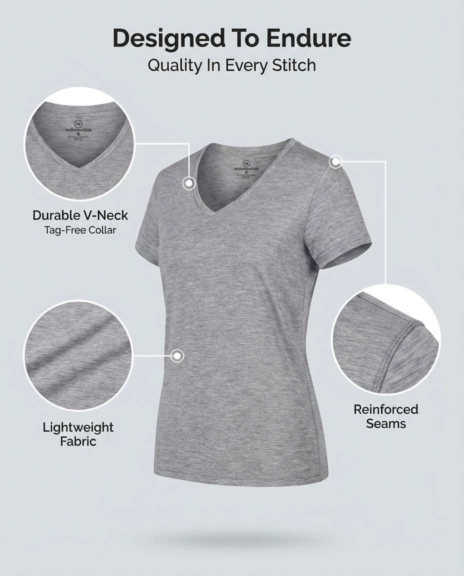 Real Essentials 5 Pack: Women's Dry Fit Short Sleeve V Neck Workout Top - Fitness Gym Athletic Yoga T-Shirt (Plus Available) - Image 4