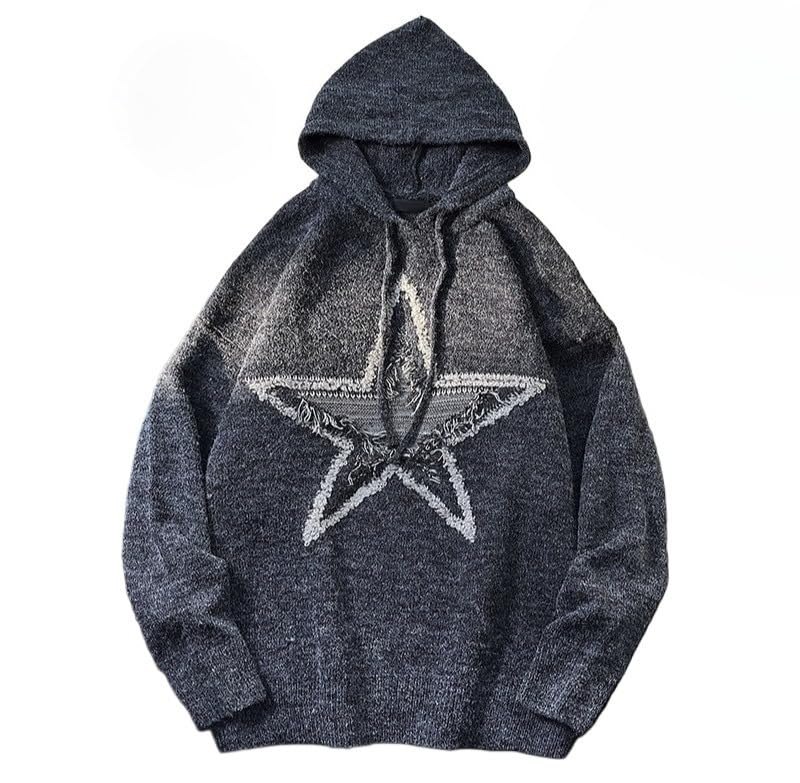Pullover Sweaters for Men Y2k Oversized Long Sleeve Knit Goth Star Graphic Sweater Hoodie Streetwear Punk Clothes