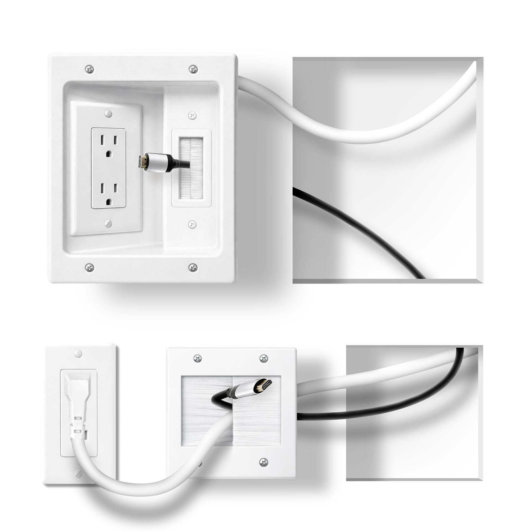 Kit de cache-câbles mural pour TV avec prise de courant encastrée, cordon de 2,7 m avec outil de coupe, pour gestion des câbles home cinéma, solution de câble murale dissimulée