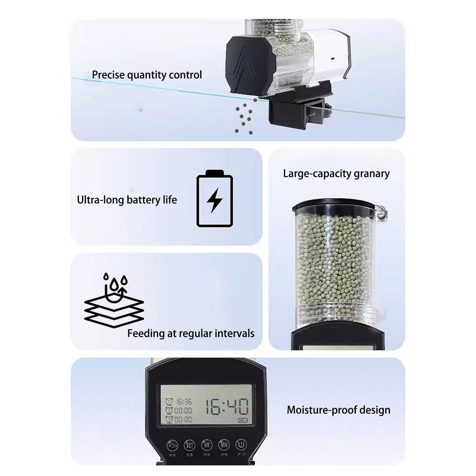 Mangeoires automatiques pour poissons - 6 modèles d'alimentation - Grande capacité - Alimentations à piles - Pour les amateurs de poissons - Aquariums d'intérieur - Alimentation automatique