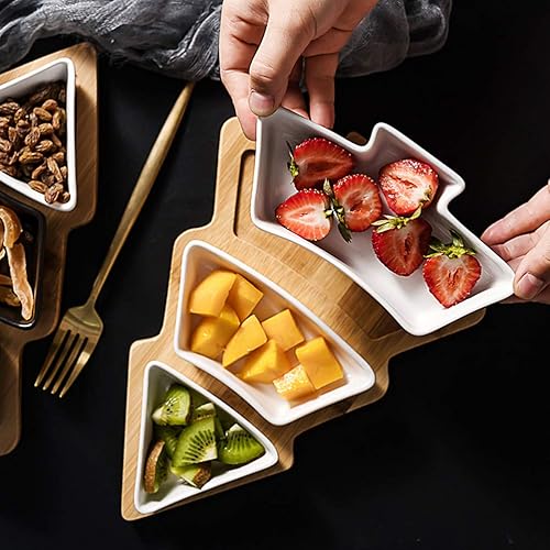 Miniatura 5 de Cabilock Plato de frutas de cerámica para árbol de Navidad, bandeja de platos de porcelana extraíble para aperitivos, platos de galletas, vajilla de