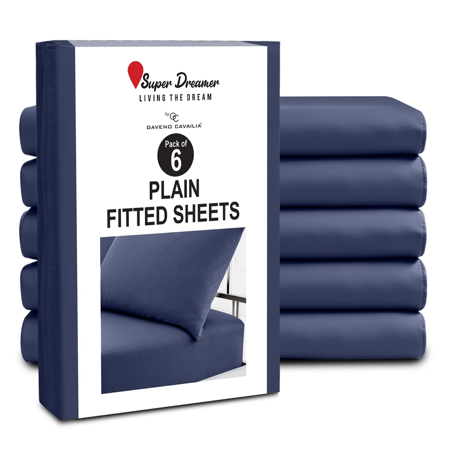 GC GAVENO CAVAILIA Fitted Sheet King Size 6 Pack - Plain Dyed Microfiber Bedding Sheets - Fade, Wrinkle & Shrink Resistant Bottom Sheets - 25cm Deep Breathable Bed Sheet with Elasticated Corners Navy