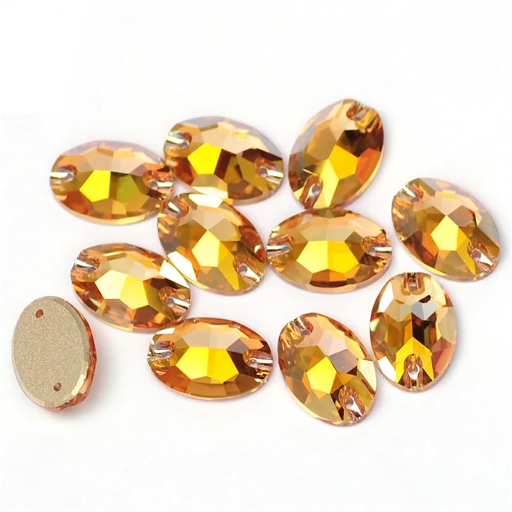 Przezroczyste szkło, kryształowy kamień, Owalne szklane kryształki do szycia, płaskie z tyłu, do przyszycia, DIY, luźne kryształki(Smoked Topaz,11x16mm 72Pcs)