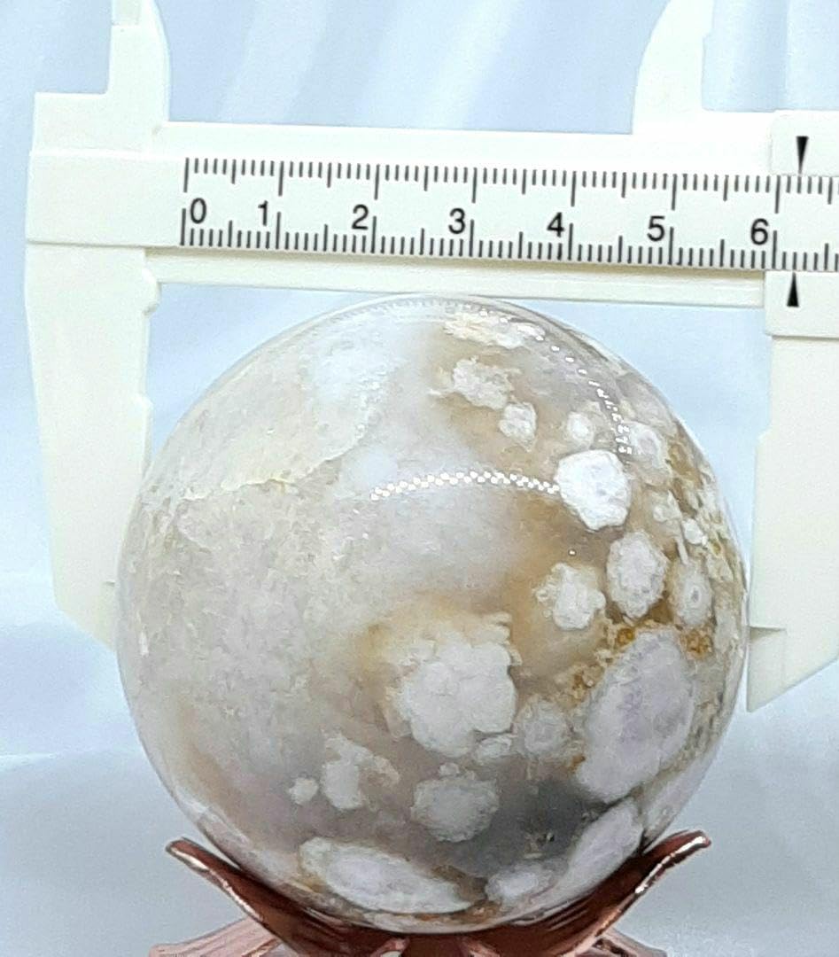 桜めのう スフィア丸玉木製台座付フラワーアゲート夜桜癒し