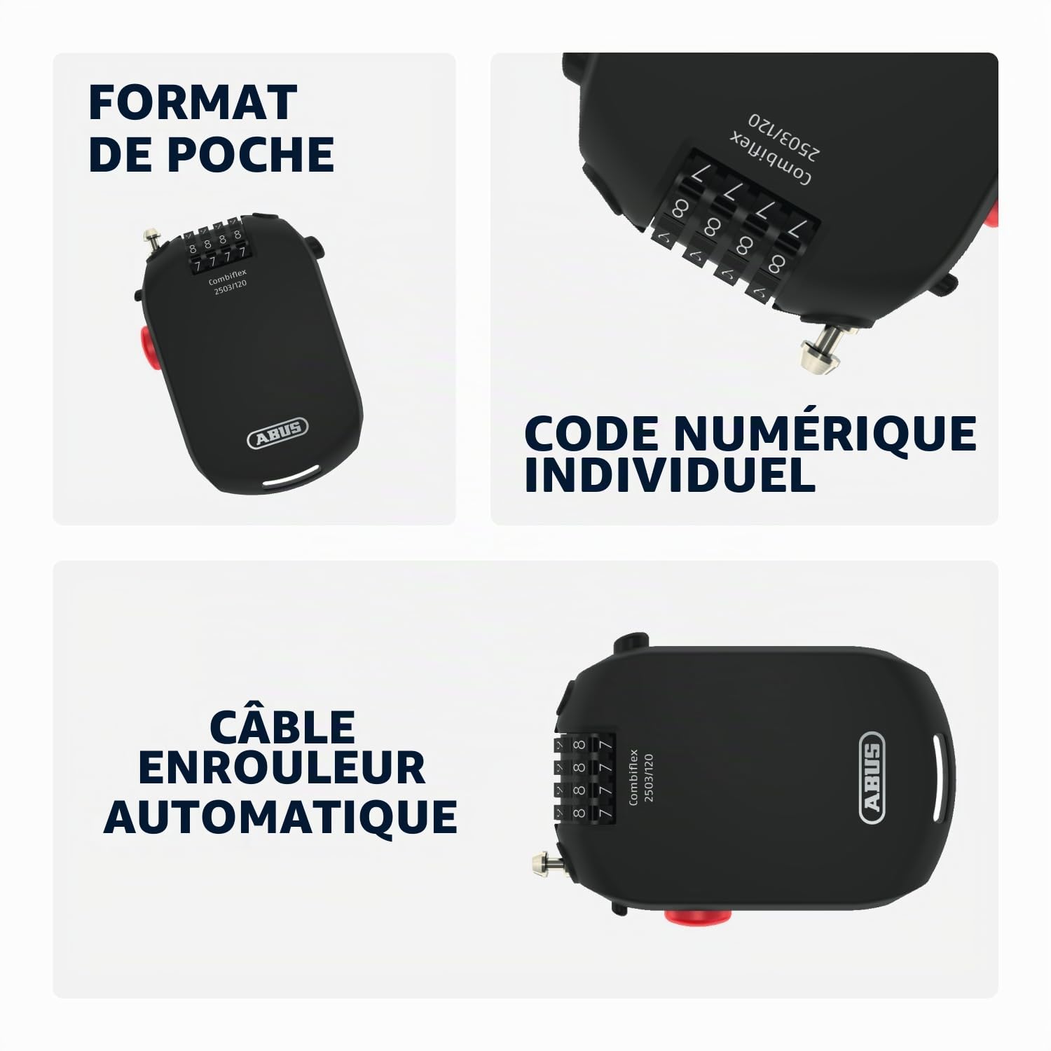 ABUS Antivol spécial Combiflex 2501/65 - Convient comme antivol pour les bagages, les skis, les casques - avec code chiffré - Noir