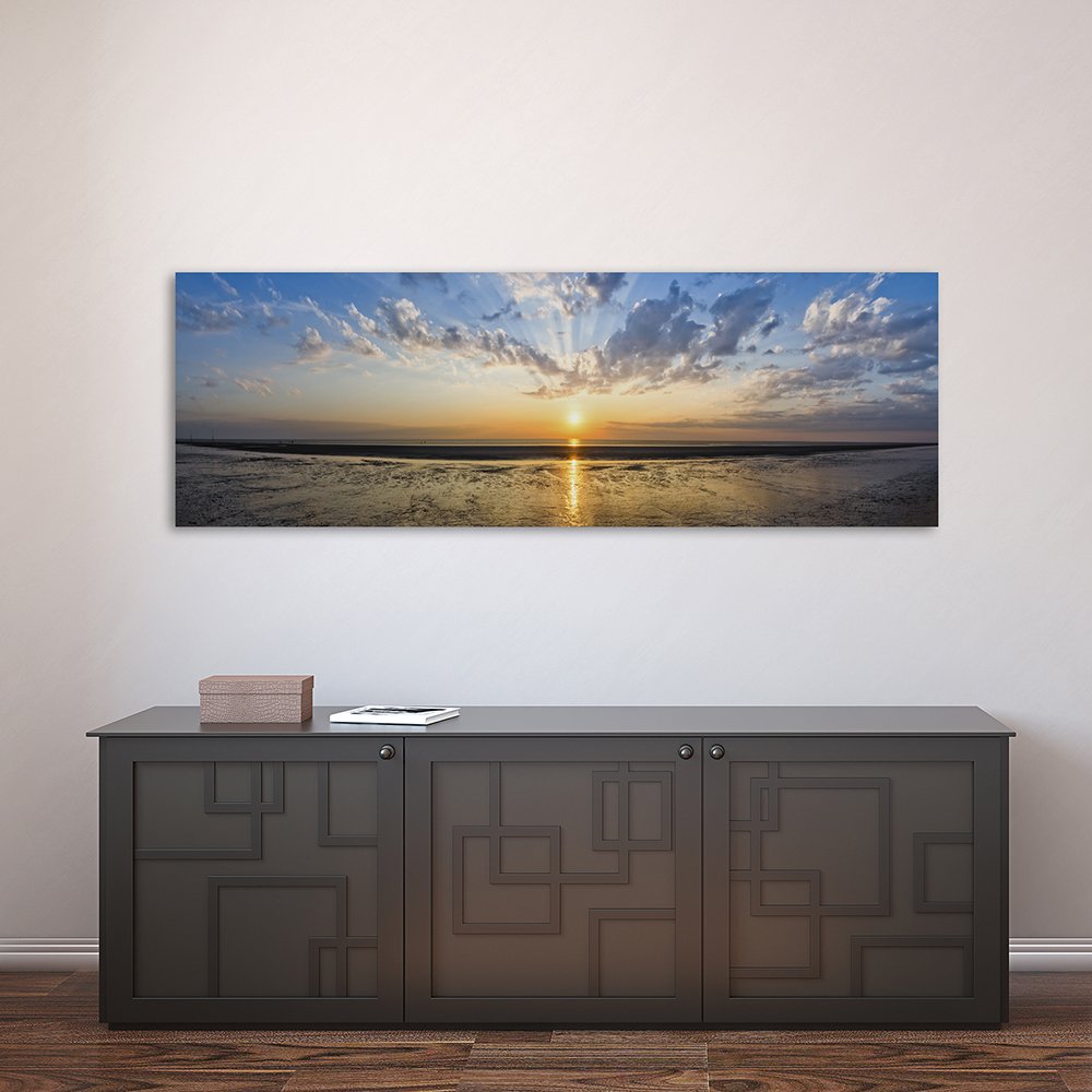 Feeby Cuadro en Lienzo Puesta del Sol 150x50 cm 1 Pieza Modernos Impresión Artística Calidad Fotografica Imagen Decoración de Pared Salon Dormitorio Cocina Oficina Pasillo Naturaleza Azul