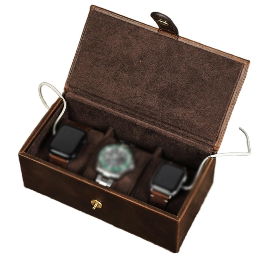 Boîtier de montre carré en cuir vintage fait main : l'écrin de luxe pour 3 garde-temps