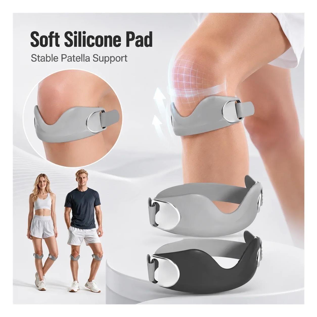 Supporto for ginocchio in silicone regolabile con cinturino for ginocchio rotuleo da 2 pacchi for adulti(Black)