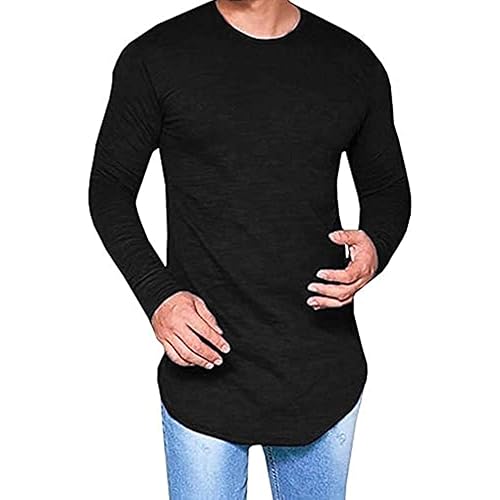 Mens Hipster Hip Hop Longline Crewneck T-Shirt