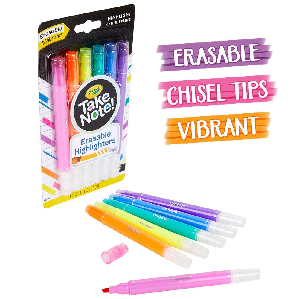 Crayola Take Note radierbare Textmarker, cooles Schulbedarf, Keilspitze, 6 Stück, 12 Stück