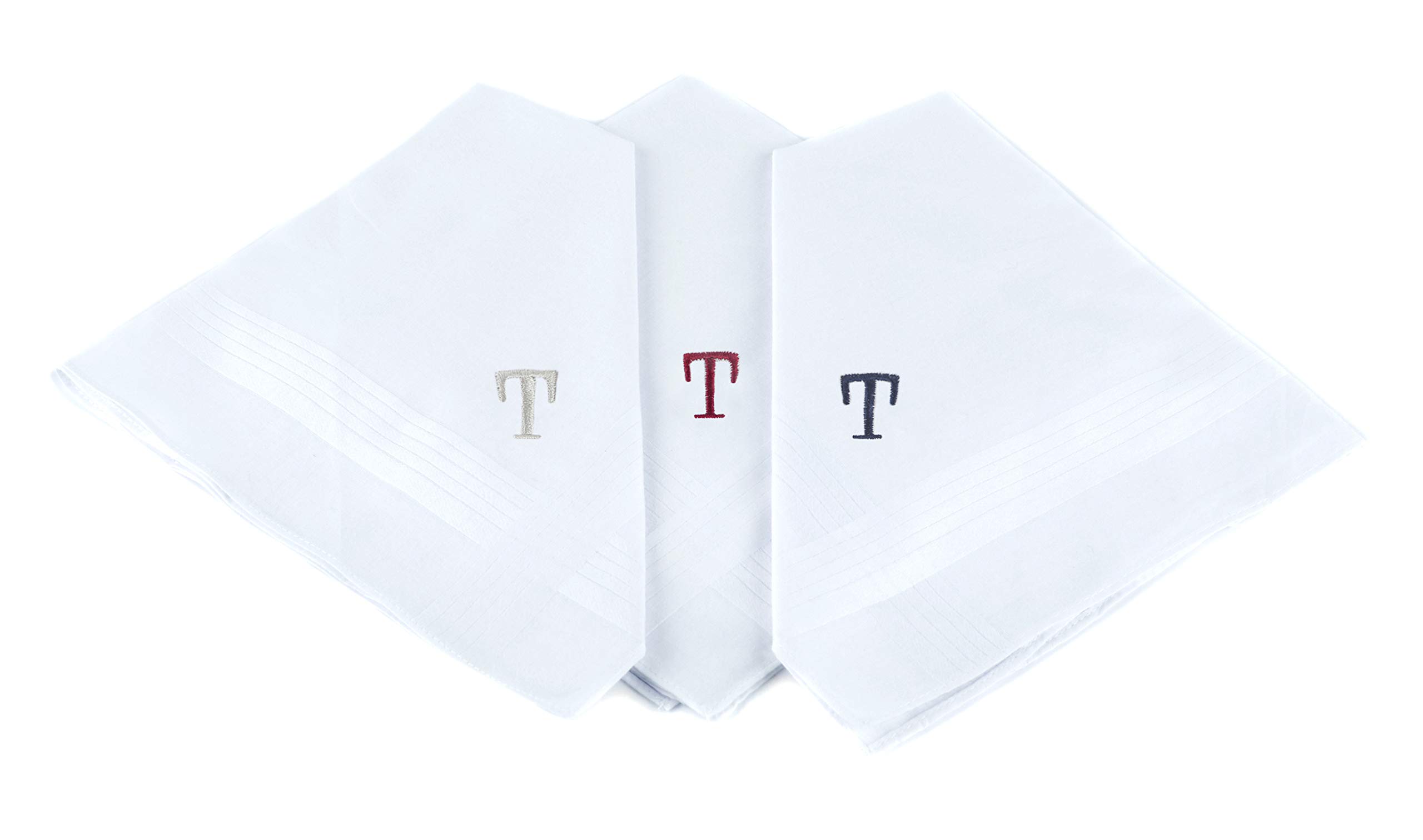 Initial Handkerchief for Men, Monogrammed Boxed 3 Piece Set,100% Cotton