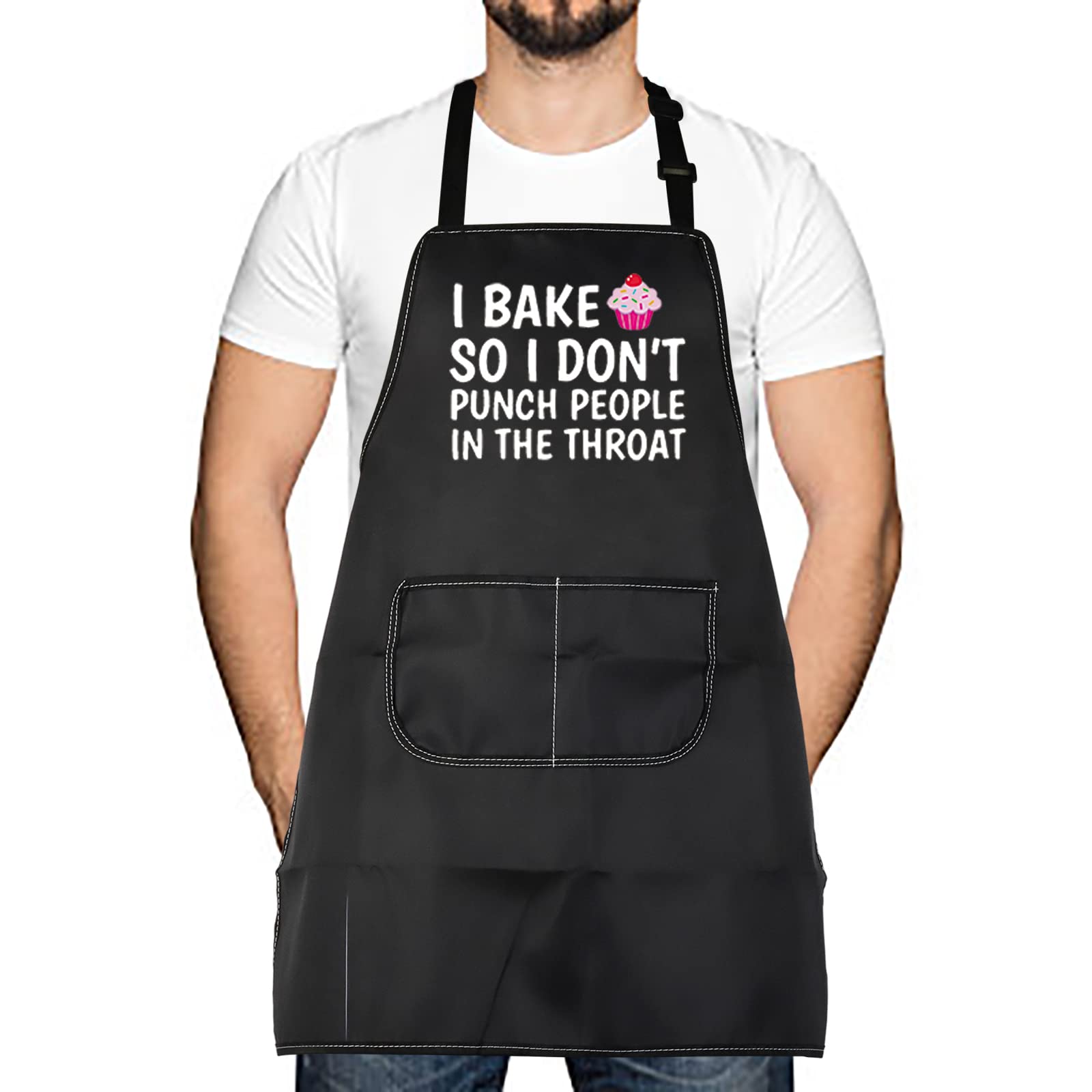 LEVLOFunny Baker Gifts I Bake So I Don't Punch People in The Throat Apron Cupcake School Graduation Gift