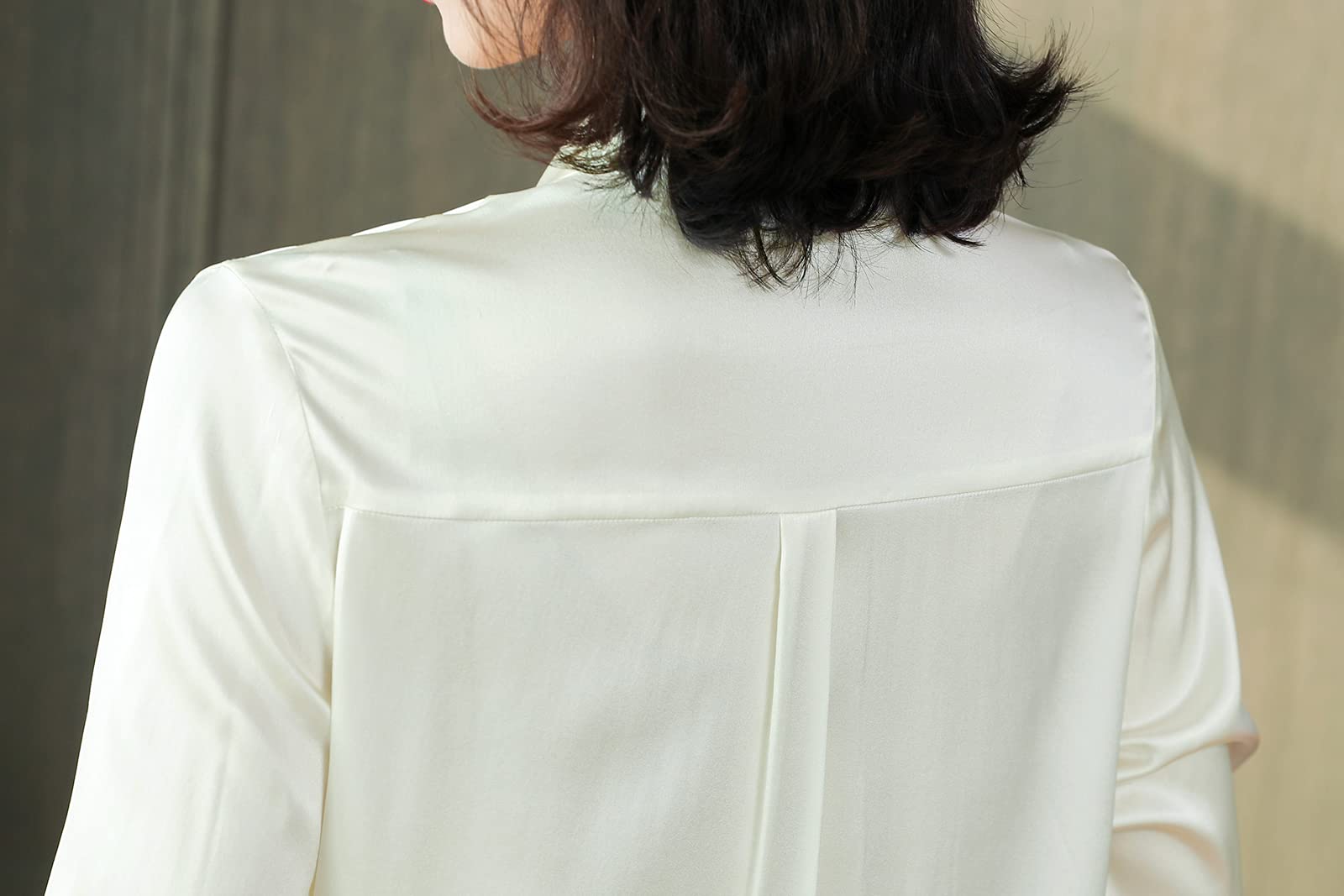 Valin Blusa de seda para mujer Camisa Sólido Botón Abajo Camisas Blusa de Mujer Manga Larga Solapa Blusa de Seda,S6619