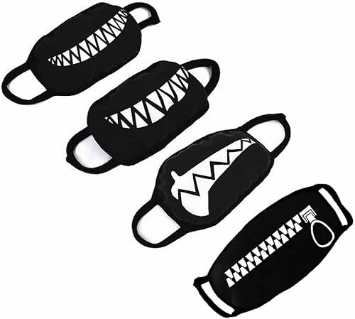 Juego de 4 cubrebocas unisex con patrón de dientes, mezcla de algodón, antipolvo
