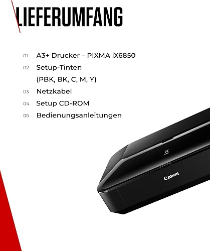 Canon PIXMA iX6850 Wireless Printer (Black) - Compact, High-Performance Home Printer - Print A3+ Photo-Lab Quality Documents & Photos - Wi-Fi/Ethernet Connectivity - Replaceable 5 Single Ink System - 7