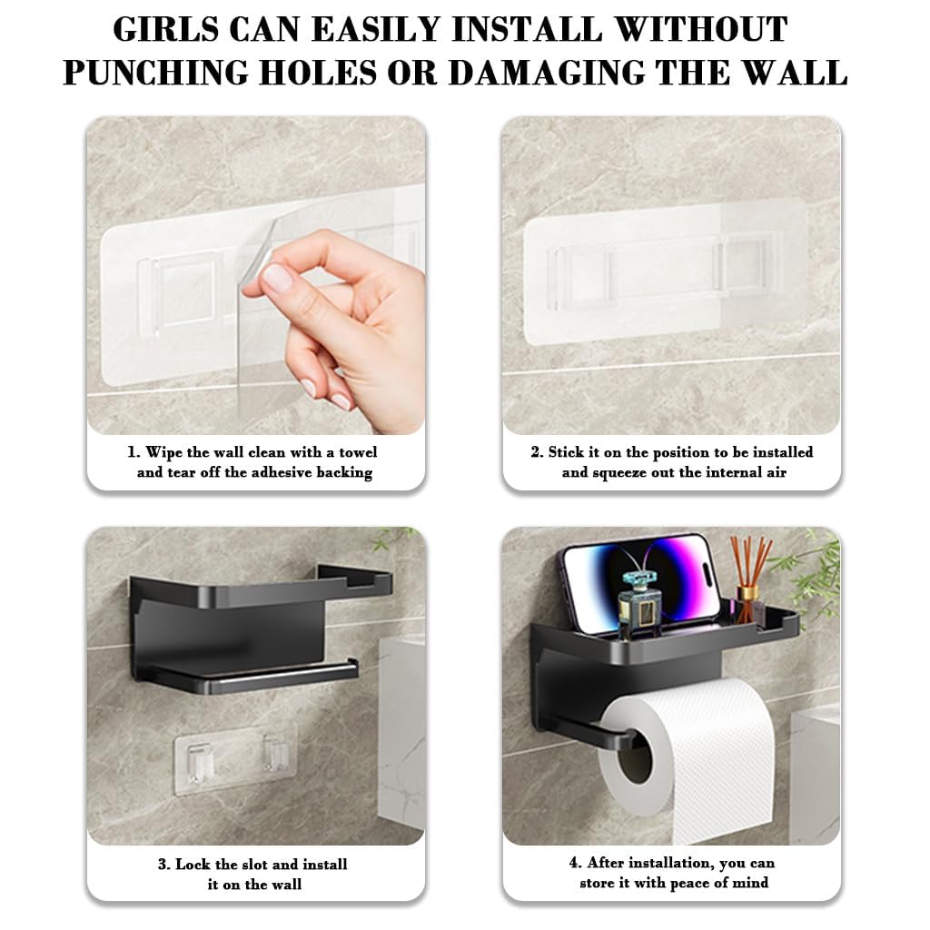 LTV Toilet Paper Roll Holder with Mobile Stand - Plastic Self Adhesive Tissue Holder for Bathroom Toilet Papers Stand Bathroom Accessories(Black, Square, 18x10x8cm) — Amazon image 3