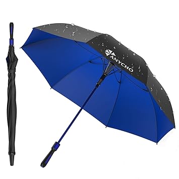 AHYCHO 54 Inch Umbrella for Men Big Size with Fiberglass Shaft, One-Click Auto Open Big Umbrella for Rainy Days & UV Protection - Ideal for 2-3 People (Blue) - image, photos