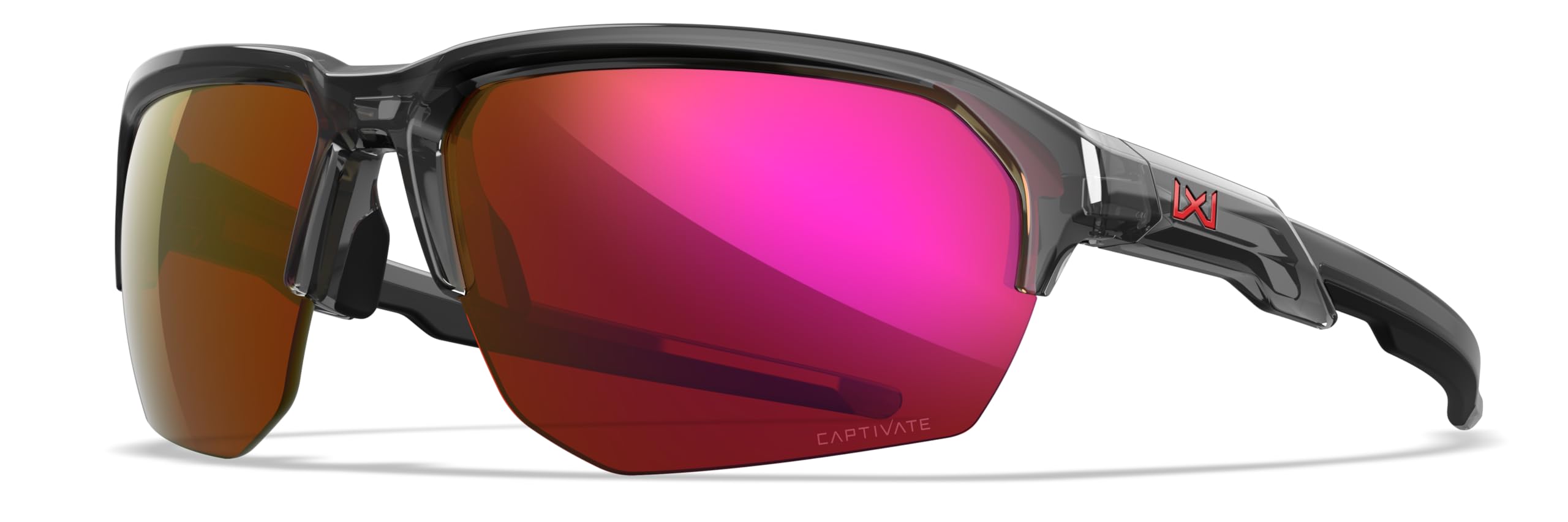 Wiley X JAKL Captivate Sunglasses, Safety Glasses for Men and Women, UV Eye Protection for Shooting and Outdoor Gloss Crystal Clear Frames, Red Mirror