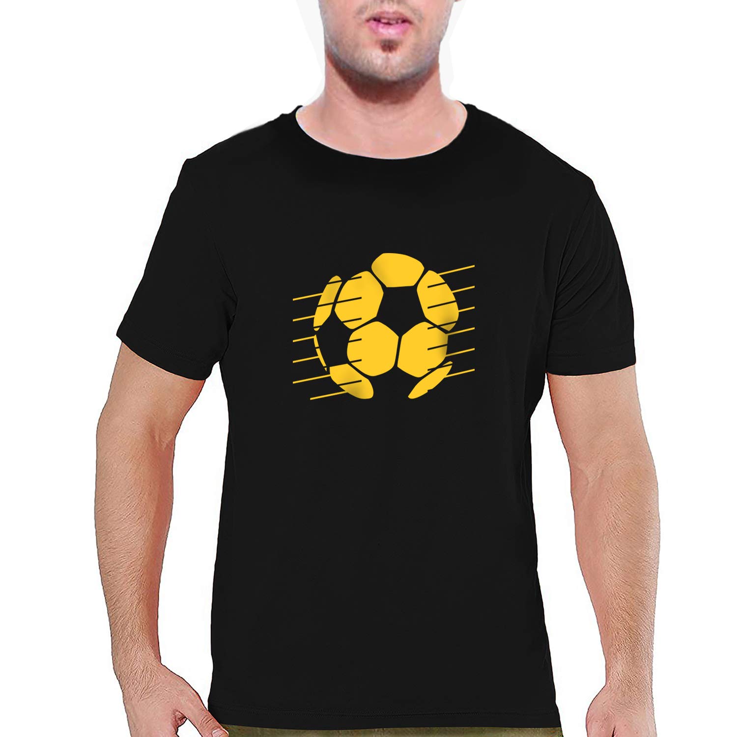 Pooplu Men's Regular Fit Football Logo Cotton Graphic Printed Round Neck Half Sleeves Black & White Tshirt. Sports, Game, Football, Soccer Pootlu Tees and Tshirts