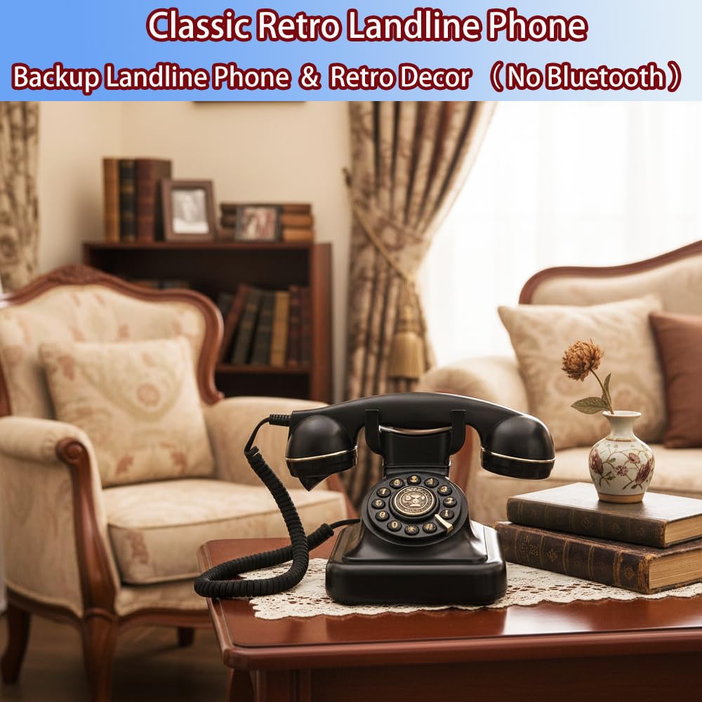 Téléphone filaire classique des années 1930, téléphone fixe rétro, téléphone antique, téléphone vintage à l'ancienne, compatible avec les appareils auditifs, fonction de rappel, sonnerie désactivée