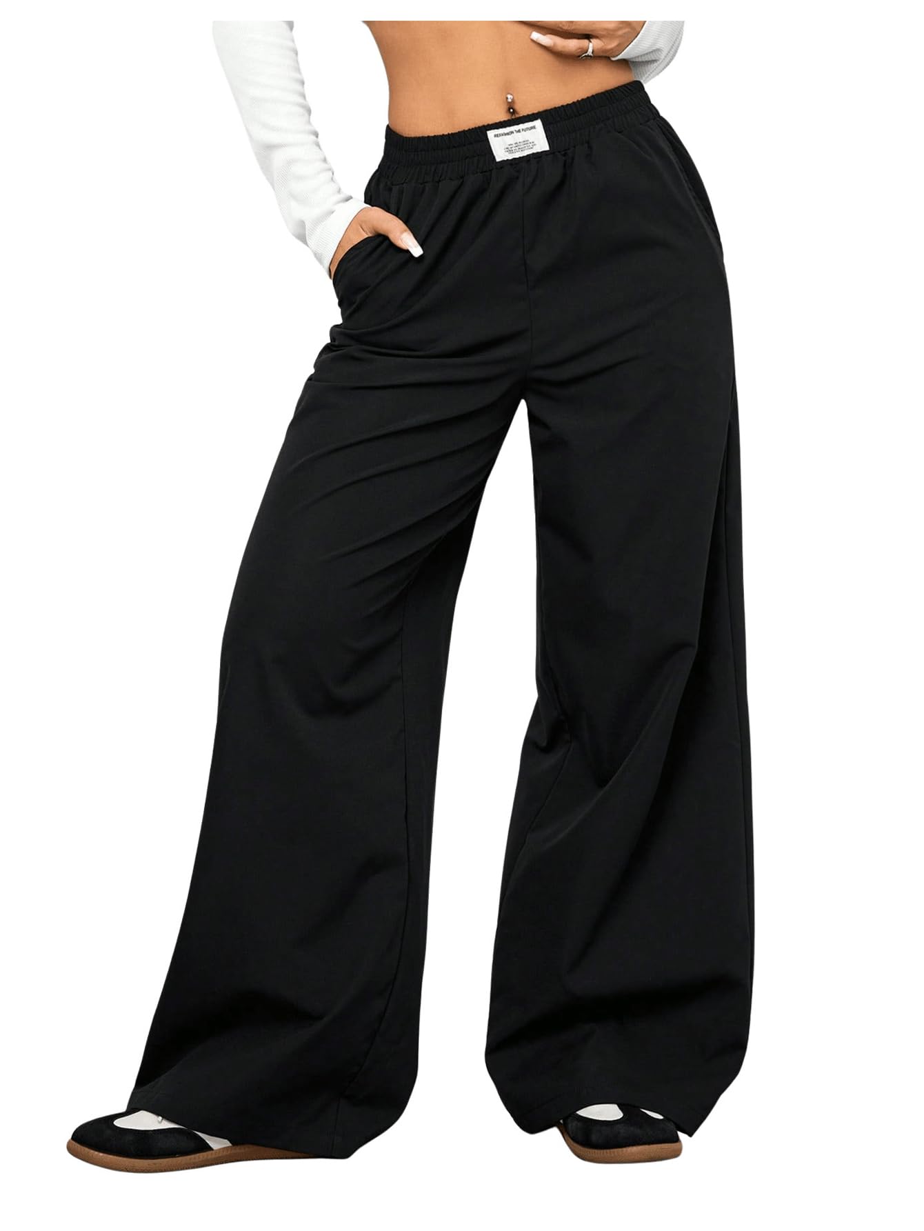 Womens Wide Leg Pants Elastic Waist Baggy Pants Casual Long Trousers Summer Spring Outfits