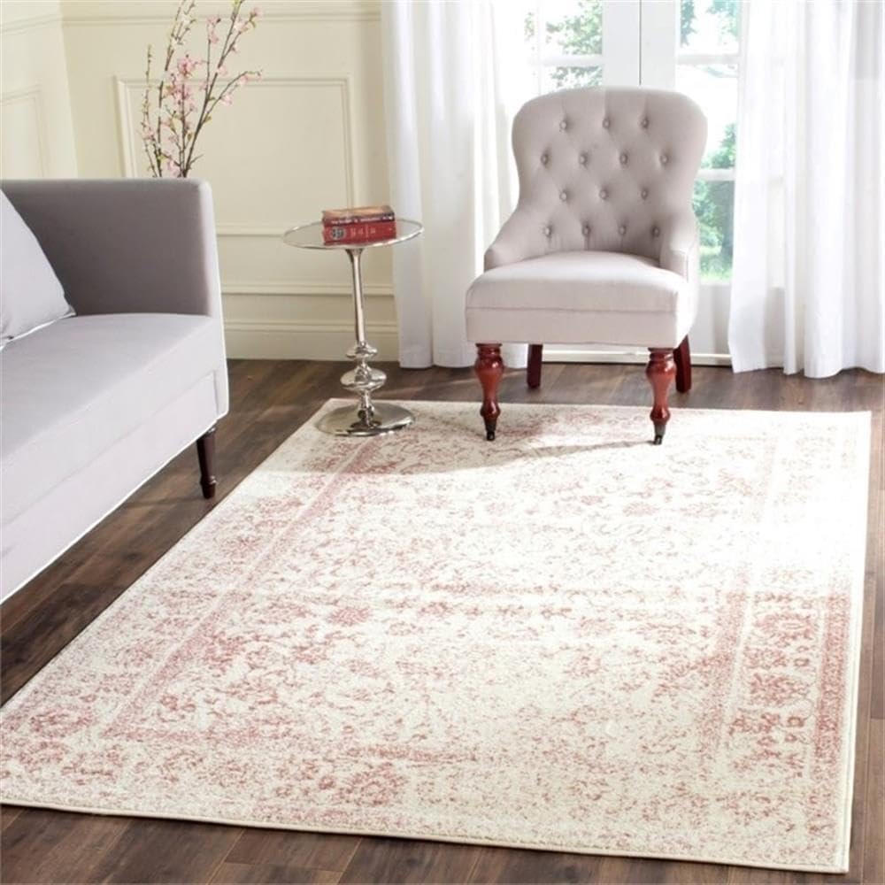 BOWERY HILL Contemporary 4' X 6' Power Loomed Rug in Ivory and Rose