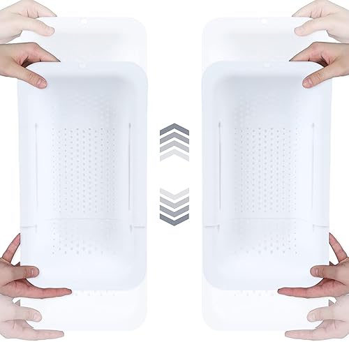 BLUE GINKGO Cestas Coladoras para Fregadero - (Paquete de 2) Lavar Verduras y Frutas, Escurrir Pasta Cocida y Secar Platos - Extensibles - Elementos