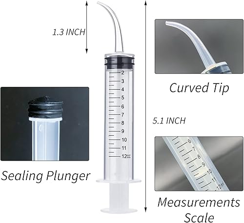 Miniatura 2 de Jeringa de muelas del juicio, paquete de 10 jeringas dentales de riego con escala de medida y punta curvada para cuidado dental, piedra de amígdala