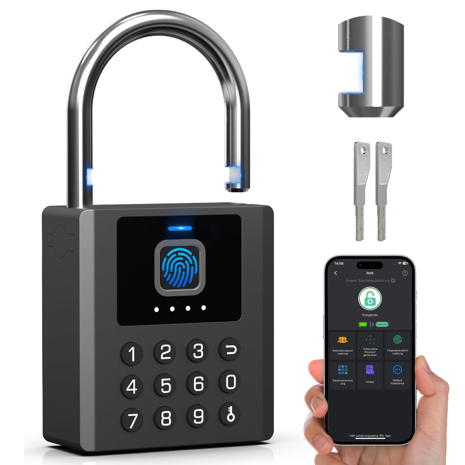 Anweller Candado de huellas dactilares con código numérico – Candado de combinación resistente a la intemperie con patillas de 8 mm – para puertas, vallas, cobertizos, garajes, jardines y taquillas