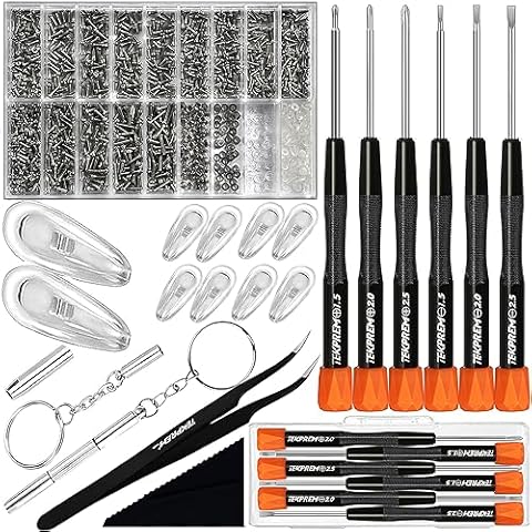 Eyeglass Repair Tools Kit, TEKPREM Glasses Screwdriver Set with Screws, Nose Pads, Phillips & Flathead Screwdrivers,Tweezer,Cleaning Cloth for Eye Glasses,Sunglasses and Nose Piece Replacement Cover