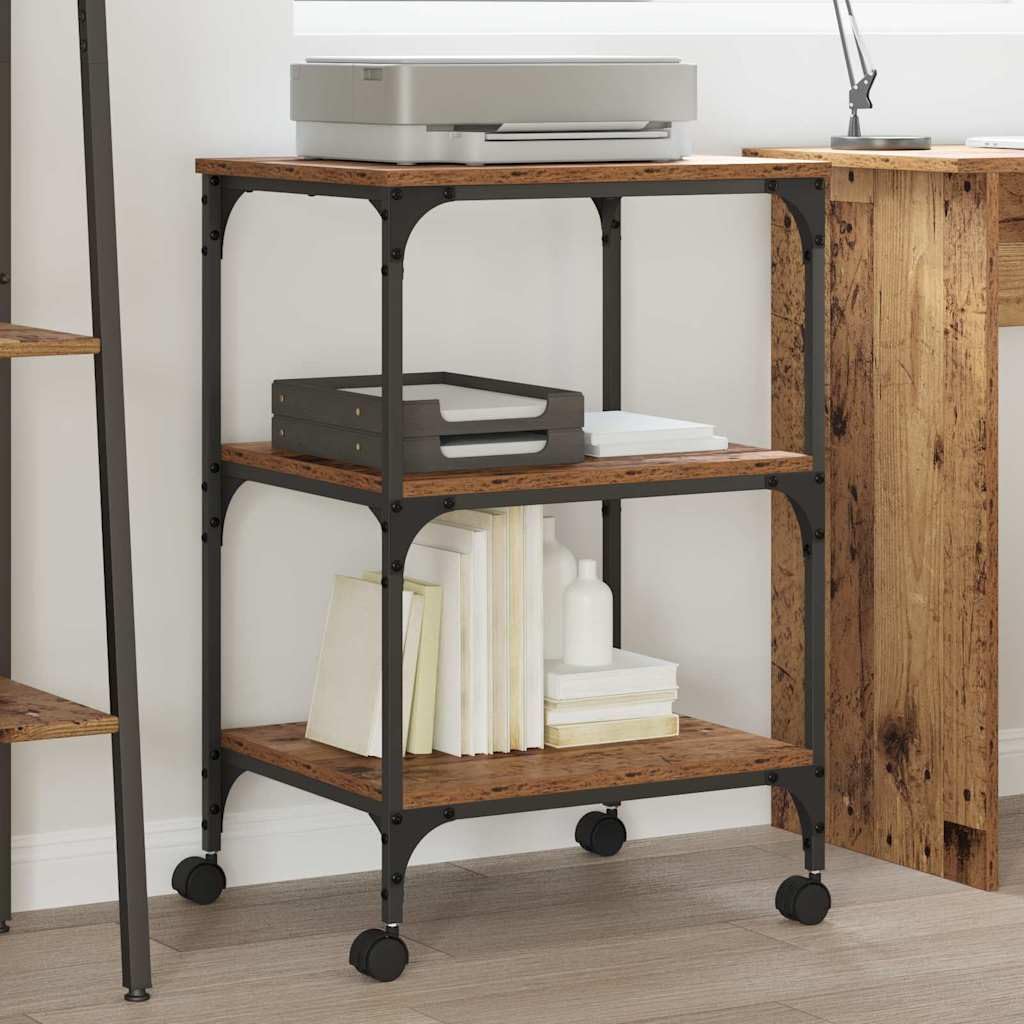 Druckerständer aus Altholz 50 x 41 x 75 cm Holzwerkstoff mit Rollen für effiziente Büroorganisation und modernes industrielles Design