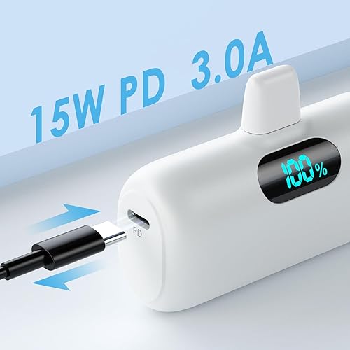 Miniatura 5 de Cargador portátil pequeño para iPhone, cargador de batería de carga rápida PD de 5000 mAh actualizado, mini cargador de batería enchufable