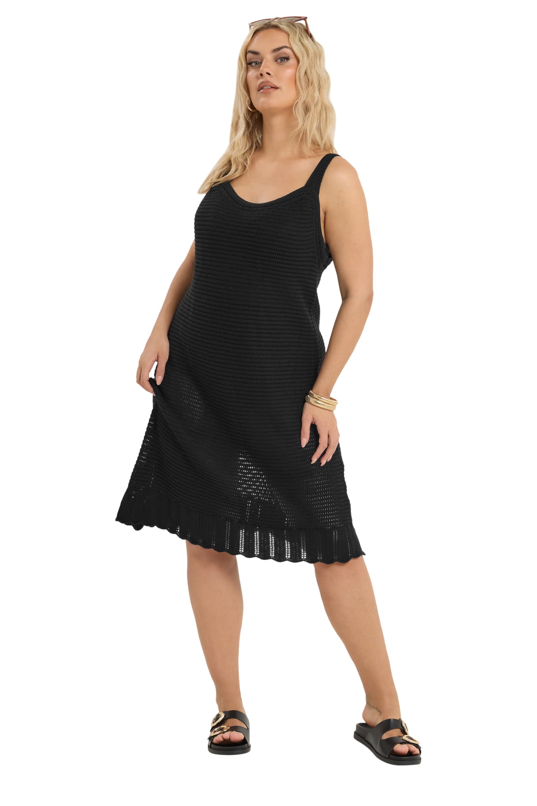 Yours Women's Black Curve Crochet Swing Dress - Plus Size Curve