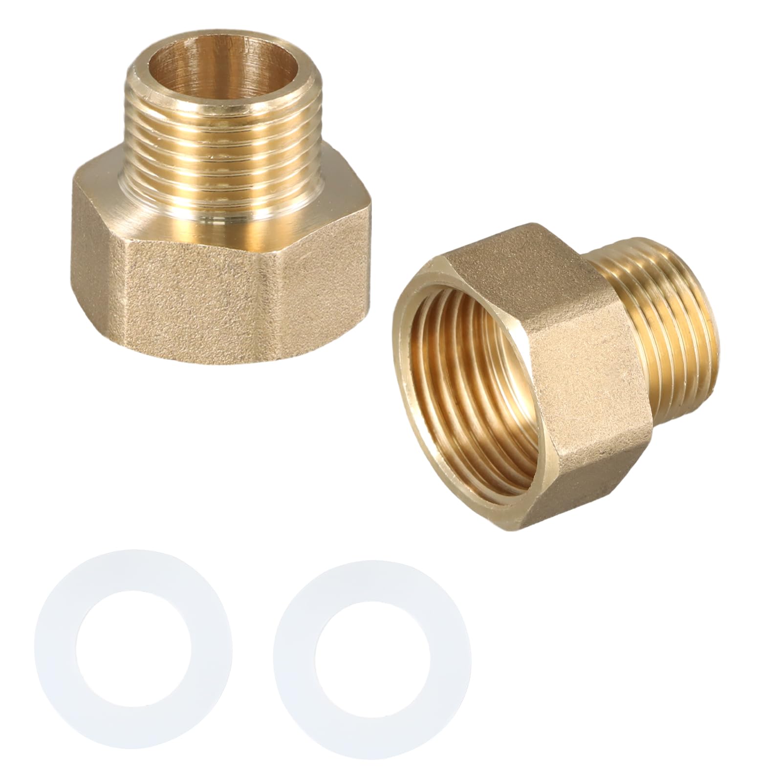 Culinavog 2PCS Brass Pipe Fitting Adapter, Reducer 1/2 Inch to 3/8 Inch Brass, AG/IG Reducer with Rubber Seal, for Pipe Connections, reducing Nipple for Water, Gas, Garden