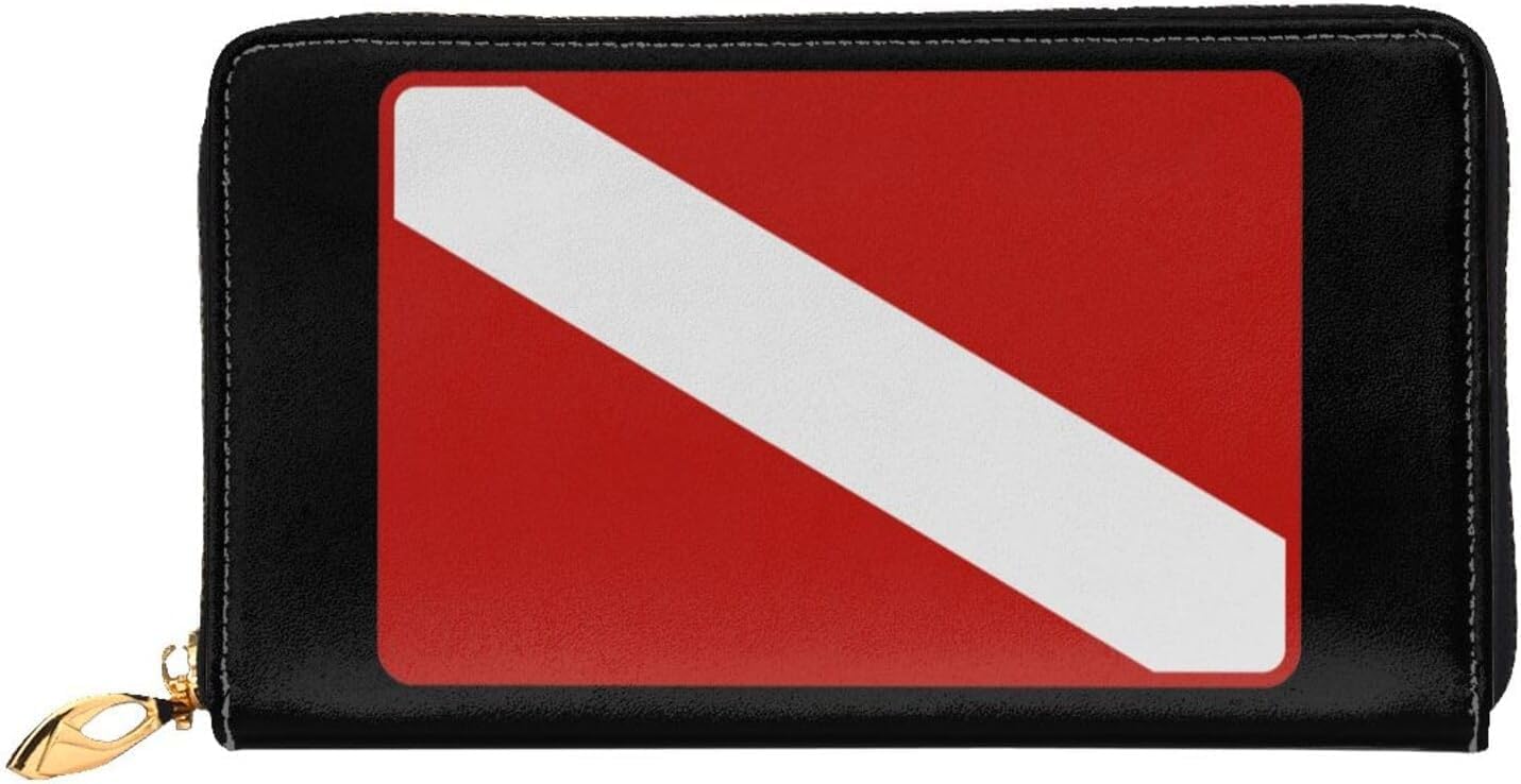 Scuba Diving Deep Dive Flag Leather Long Clutch Wallet